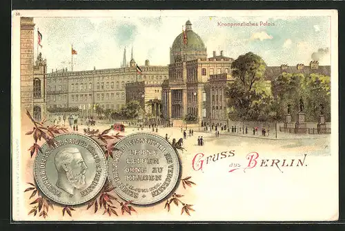 Lithographie Berlin, Kronprinzliches Palais, Unter den Linden