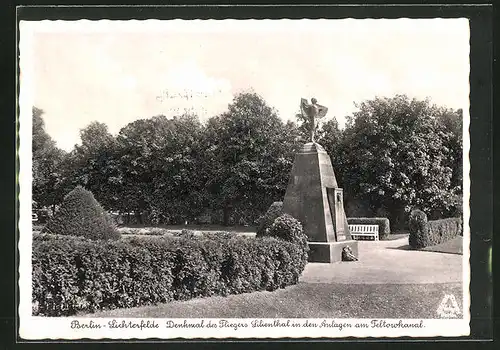 AK Berlin-Lichterfelde, Denkmal des Fliegers Lilienthal in den Anlagen am Teltowkanal