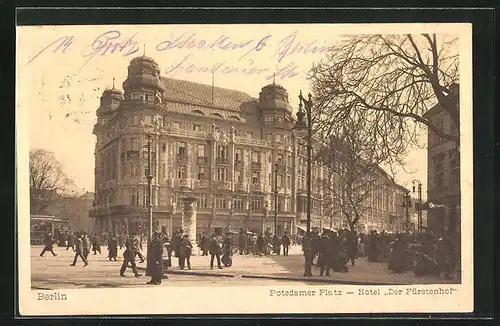 AK Berlin-Tiergarten, Hotel Der Fürstenhof, Potsdamer Platz, Palmenhof