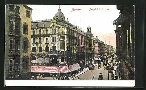 AK Berlin, Friedrichstrasse Ecke Taubenstrasse mit Geschäften