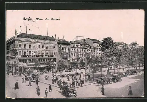 AK Berlin, Unter den Linden mit Victoria Café