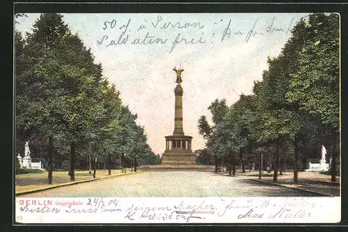 AK Berlin-Tiergarten, Siegesallee mit Siegessäule