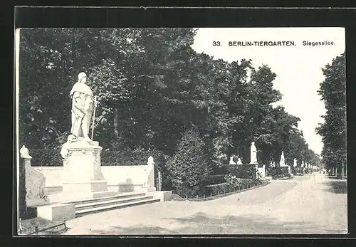 AK Berlin-Tiergarten, Blick in die Siegesallee mit Denkmälern