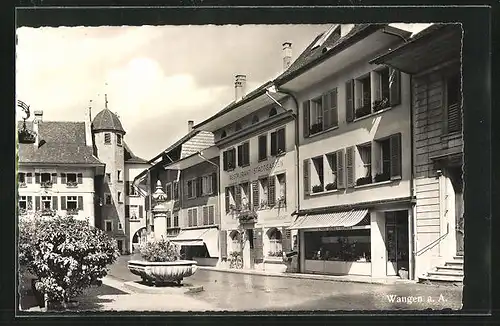 AK Wangen a. A., Strassenpartie mit Restaurant Stadtgarten