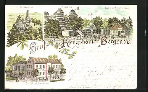 Lithographie Königshain O.L., Gasthof zum Fürstenstein, Friedrich Wilhelm Baude
