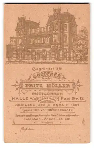 Fotografie C. Höpfner, Halle a. S., Post-Str. 13, Ansicht Halle a. S., Gebäud des fotografischen Ateliers