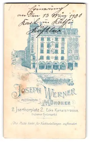 Fotografie Joseph Werner, München, Isarthorplatz 2, Ansicht München, Gebäude des Ateliers
