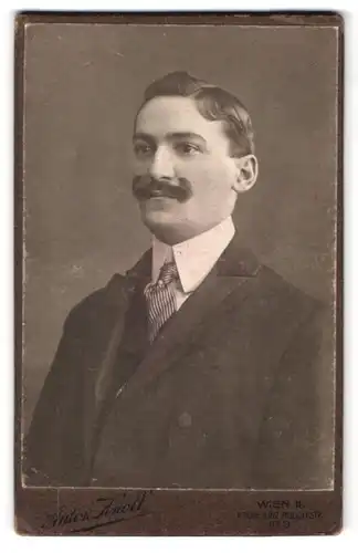 Fotografie Anton Knoll, Wien, Portrait Adolf Fischer im Anzug mit Kaiser Wilhelm Bart