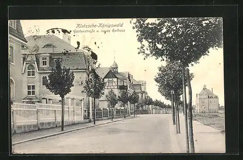 AK Dresden-Klotzsche-Königswald, Gartenstrasse und neues Rathaus