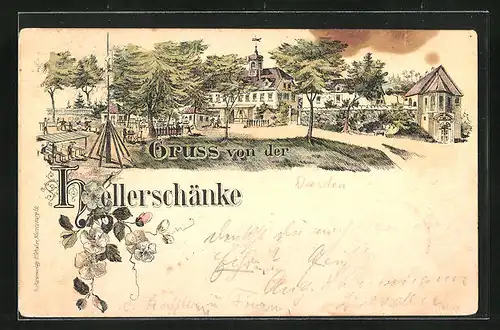 Lithographie Dresden-Trachenberge, Gasthaus Hellerschänke