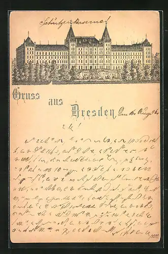 Lithographie Dresden, Blick zur Schützenkaserne