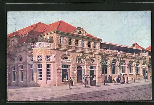 AK Dresden-Weisser Hirsch, Strassenpartie am Park-Hotel mit Passanten