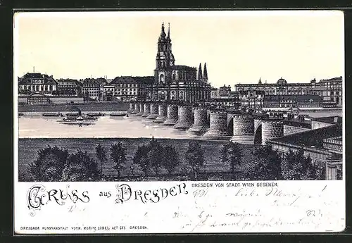 Lithographie Dresden, Ortsansicht von Stadt Wien
