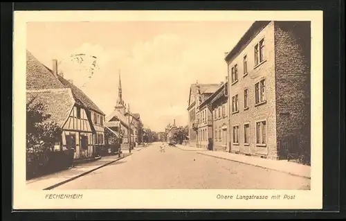 AK Frankfurt-Fechenheim, Obere Langstrasse mit Post