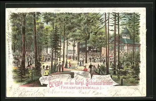 Lithographie Frankfurt, Restaurant Frankfurter Wald mit bürgl. Schiessständen