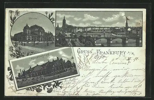 Mondschein-Lithographie Frankfurt, Hauptbahnhof, Börse, Mainpanorama