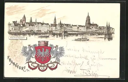 AK Alt-Frankfurt, Main-Ansicht, Dampfer, Brücke