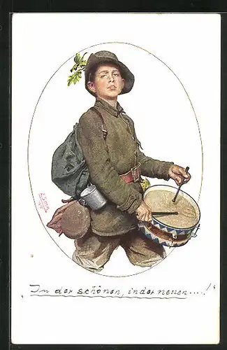 AK Junger Soldat mit Trommel