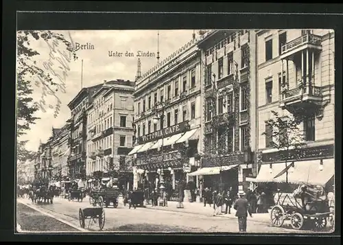 AK Berlin, Unter den Linden mit Victoria Cafe