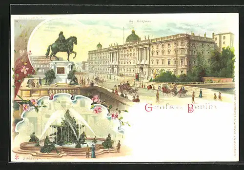 Lithographie Berlin, Kgl. Schloss, Schlossbrunnen