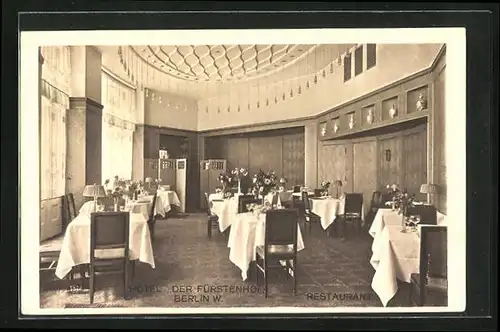 AK Berlin-Tiergarten, Hotel Der Fürstenhof, Restaurant, Innenansicht