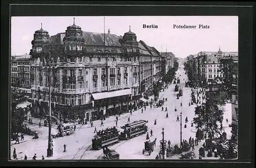 AK Berlin-Tiergarten, Potsdamer Platz mit Hotel Früstenhof und Strassenbahn