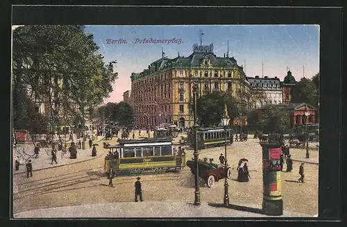 AK Berlin-Tiergarten, Potsdamer Platz mit Palast Hotel und Strassenbahn