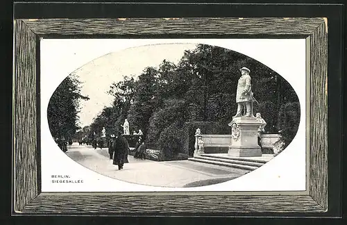 Präge-AK Berlin-Tiergarten, Siegesallee im Passepartoutrahmen