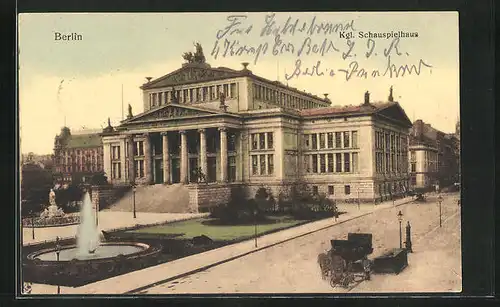 AK Berlin, Königliches Schauspielhaus am Gendarmenmarkt mit Denkmal