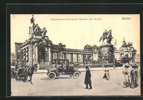 AK Berlin, National-Denkmal Kaiser Wilhelm des Grossen und Pferdewagen