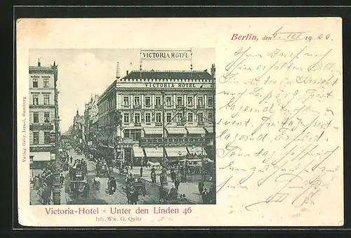 AK Berlin, Victoria-Hotel, Unter den Linden 46