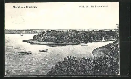 AK Berlin-Wannsee, Partie am Blockhaus Nikolskoe mit Blick auf die Pfaueninsel