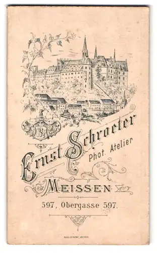 Fotografie Ernst Schroeter, Meissen, Obergasse 597, Ansicht Meissen, Blick auf das Schloss