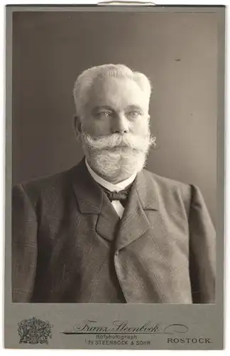 Fotografie Franz Steenbock, Rostock, Kossfelder Str. 7, Portrait älterer Herr im Anzug mit weissen Vollbart