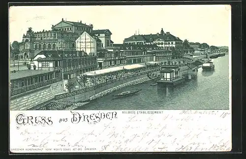 Lithographie Dresden, Restaurant Helbig`s an der Elbpromenade