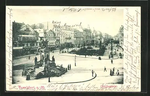 AK Frankfurt a. M., Goetheplatz mit Geschäften und Brunnen