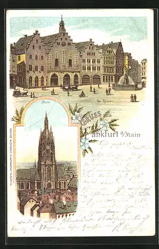 Lithographie Alt-Frankfurt, Der Römer, Dom