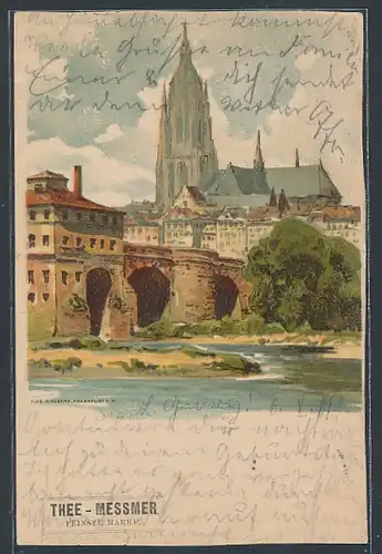 Künstler-AK Alt-Frankfurt, Alte Brücke mit Kirche