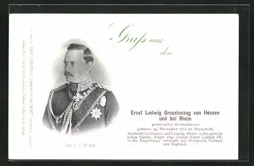 AK Ernst Ludwig Grossherzog von Hessen und bei Rhein, Preussischer Generalmajor, Geb. 1868
