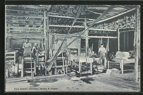 AK Sumatra, Para Rubber, waschen, persen & drogen, Arbeiter waschen Kautschuk