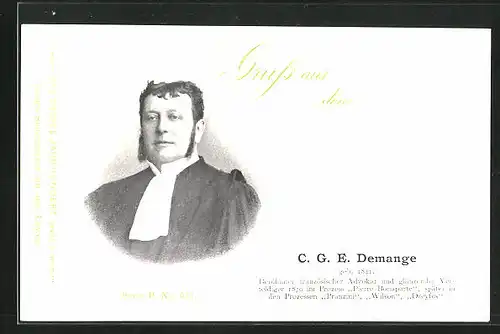 AK C. G. E. Demange, Geb. 1841, Berühmter französischer Advokat und Verteidiger im Dreyfus-Prozess, Dreyfus-Affaire