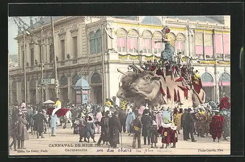 AK Nice, Carneval 1907, Carmencita, Umzugswagen zu Fasching
