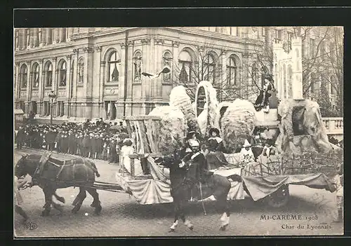 AK Paris, Mi-Carème 1908, Char du Lyonnais, Fasching