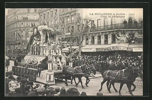 AK Paris, Mi-Carème 1909, Char de l`Espagne, Fasching
