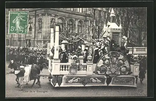 AK Paris, Mi-Carème 1908, Char de la Gascogne, Fasching