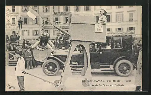 AK Nice, Le Carnaval 1921, Char de la Grue en Ballade, Fasching