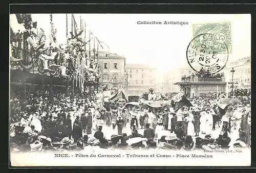 AK Nice, Fêtes du Carnaval, Tribunes et Corso, Place Masséna, Fasching