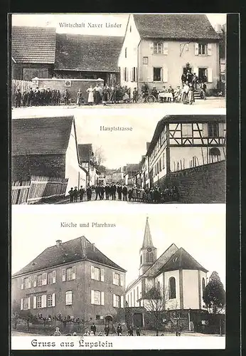 AK Lupstein, Kirche und Pfarrhaus, Wirtschaft Xaver Linder, Hauptstrasse