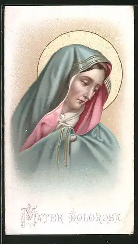 Heiligenbild Mater Dolorosa, Rückseite mit Gebet