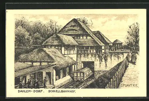 Künstler-AK Berlin-Dahlem, Schnellbahnhof
